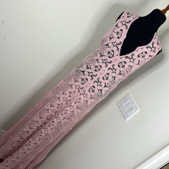 MIGUELINA ON THE EVE CROCHET LACE COLUMN MAXI DRESS PINK M - Picture 11 of 12